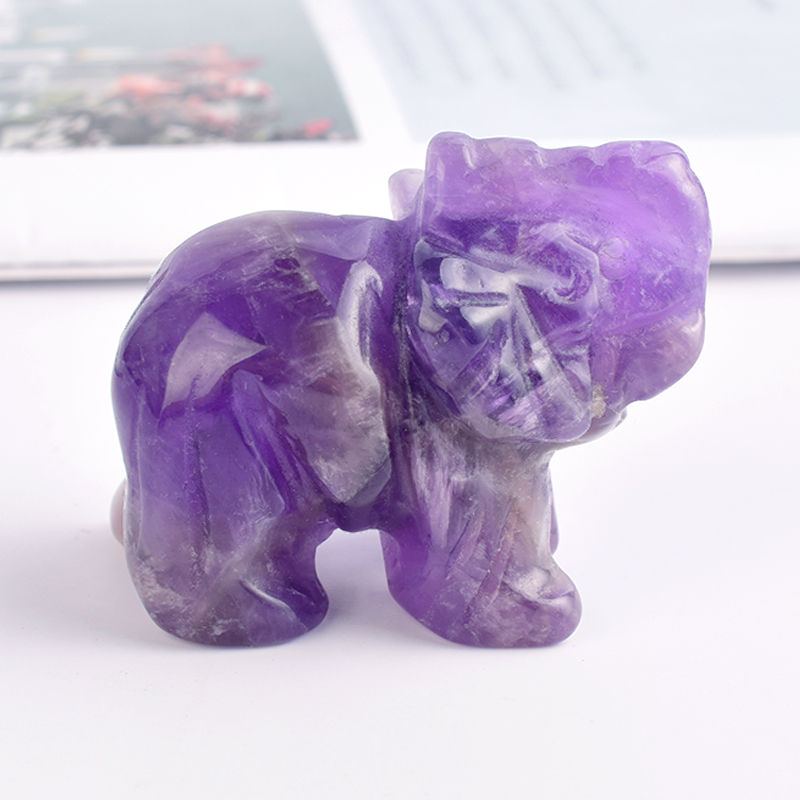 1.5 Inch Hand Carved Amethyst Stone Elephant Crystal Animal Figurines