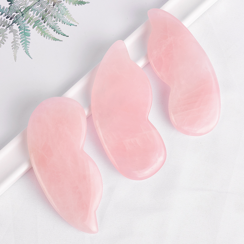 Gourd-Shaped Rose Quartz Gua Sha Board Massage for SPA Acupuncture Treatment, Reducing Neck and Muscle Pain
