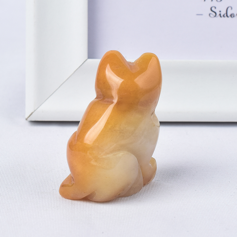  Hand Carved Natural Yellow Jade Crystal Small Cat Figurines Gemstone Craft