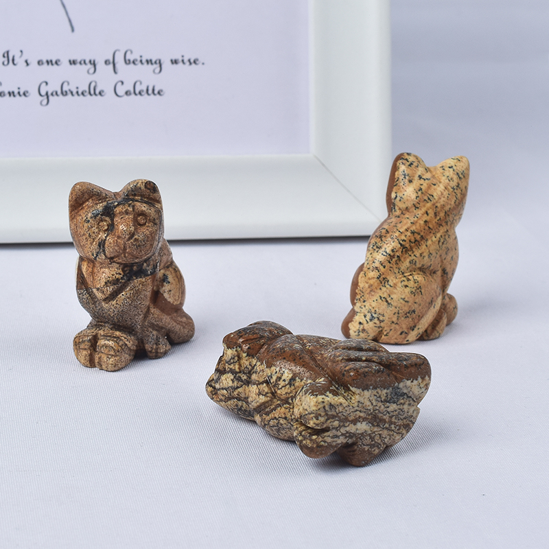  Hand Carved Natural Picture Jasper Crystal Small Cat Figurines Gemstone Craft