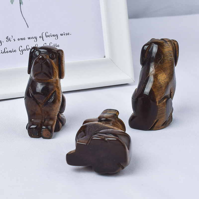  2 inch Hand Carved Natural Tiger Eye Crystal Mini Dog Figurines 
