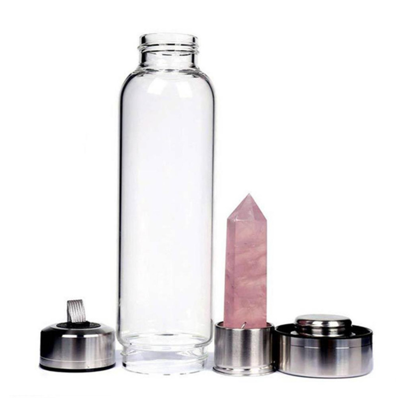 Natural Crystal Hexagonal Column Infused Glass Water Bottle High Quality Healing Gem Diamond Water Bottles for Health Drainking